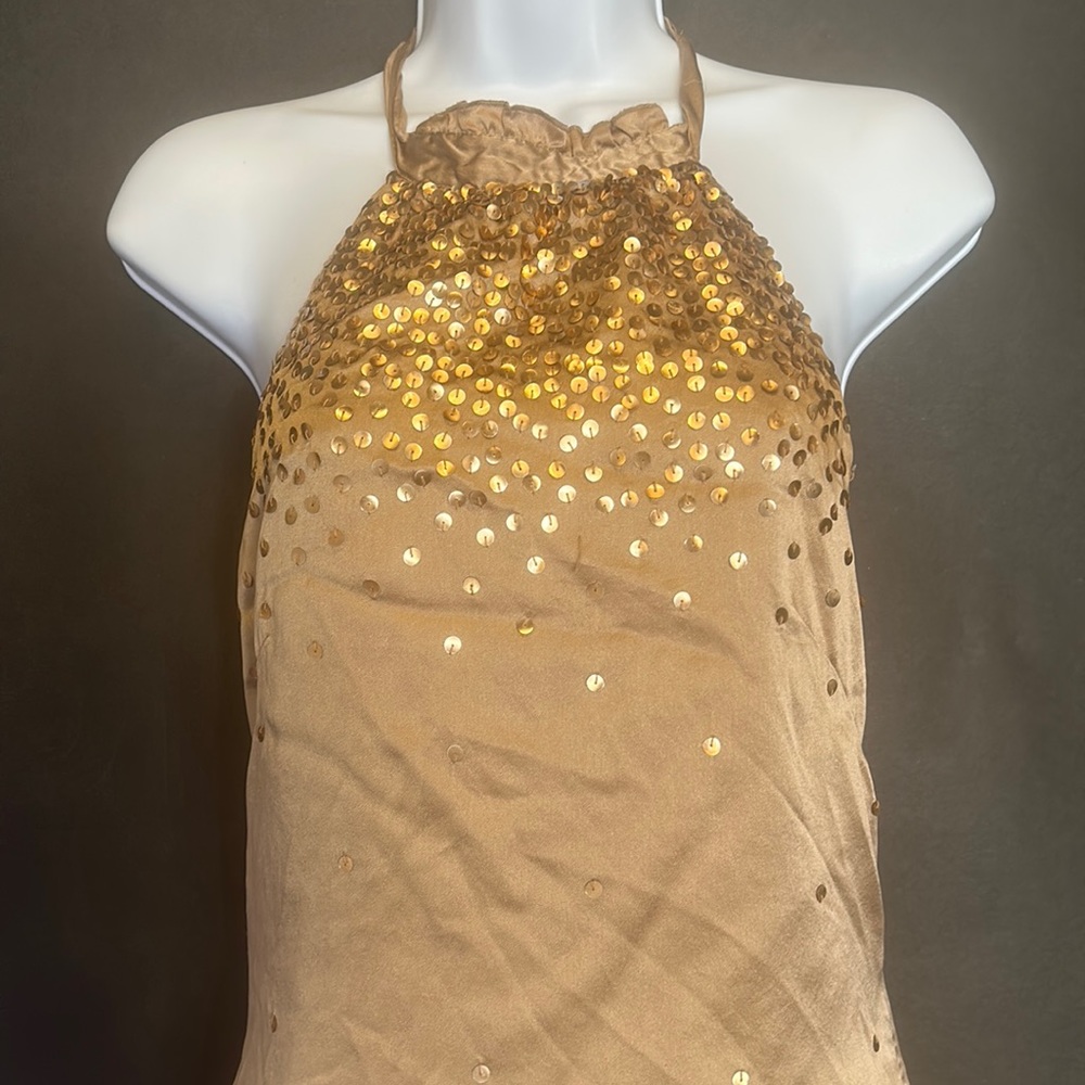 Banana Republic halter top with sequins in a light whisky brown/beige camel XS.